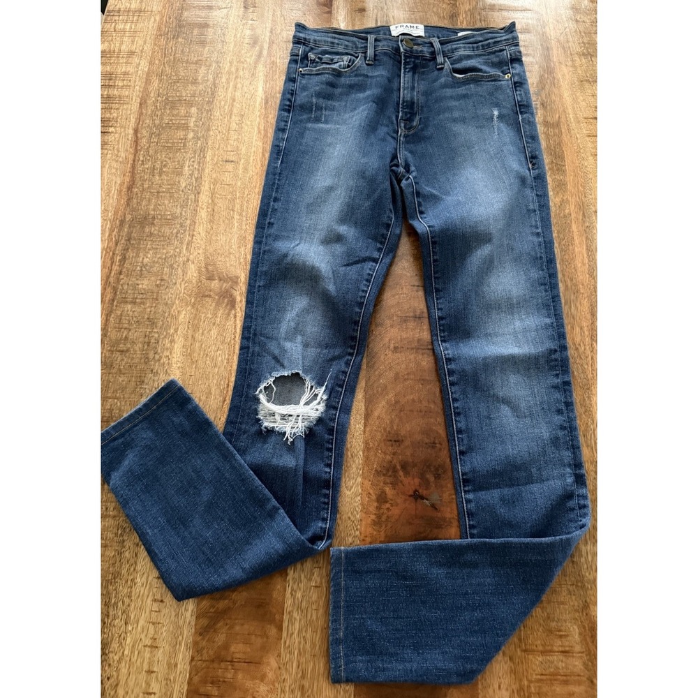 FRAME Denim Jeans Womens 28 Walmont Blue Distressed Skinny Stretch Made USA